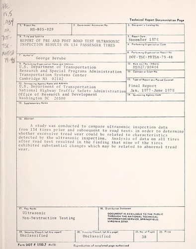 Comparison of pre and post road test ultrasonic inspection results on 134 passenger tires