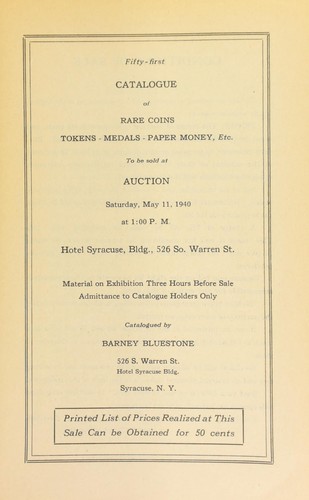 Fifty-first catalogue of rare coins, tokens, medals, paper money, etc