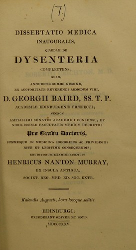 Dissertatio medica inauguralis, quaedam de dysenteria complectens ...