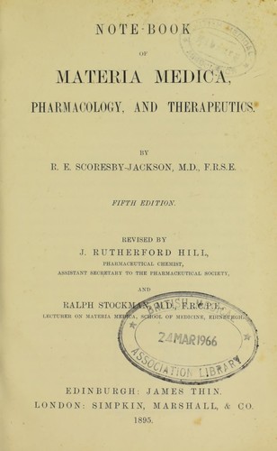 Note-book of materia medica, pharmacology and therapeutics