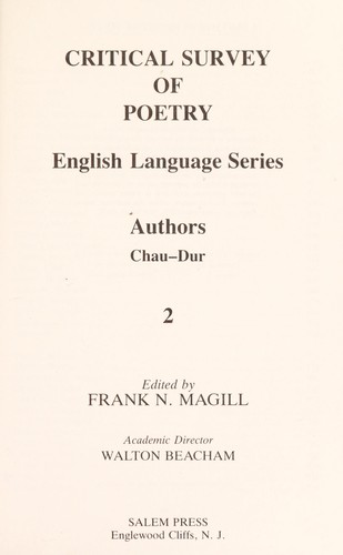 Critical Survey of Poetry