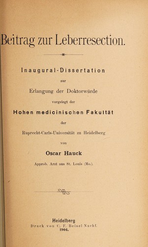 Beitrag zur Leberresection ...