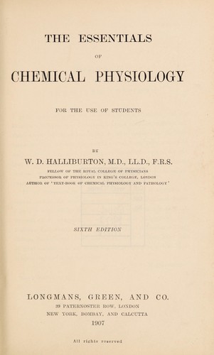 The essentials of chemical physiology for the use of students