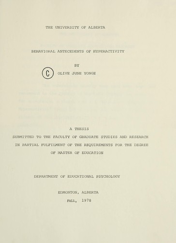 Behavioral antecedents of hyperactivity