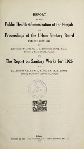 Report on the public health administration of the Punjab