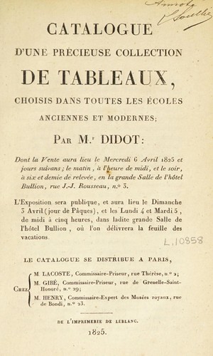 Catalogue d'une précieuse collection de tableaux choisis dans toutes les écoles anciennes et modernes