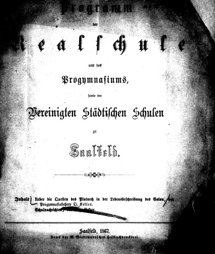 Über die Quellen des Plutarch in der Lebensbeschreibung des Solon
