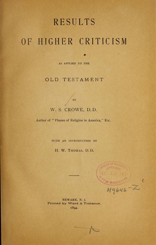 Results of higher criticism as applied to the Old Testament