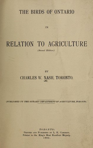 The birds of Ontario in relation to agriculture