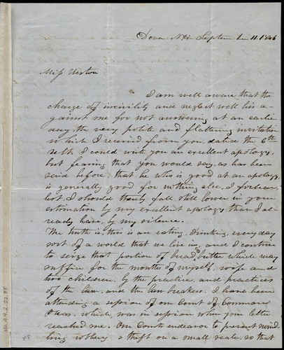 [Letter to] Miss Weston