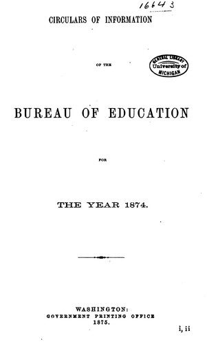 Circular of Information of the Bureau of Education, for ...