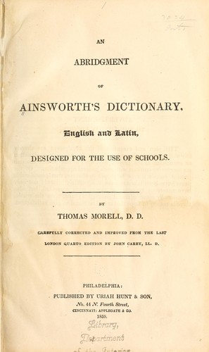 An abridgment of Ainsworth's dictionary, English and Latin