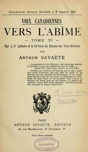 Mgr. L.F. Laflèche et la division du Diocèse des Trois-Rivières