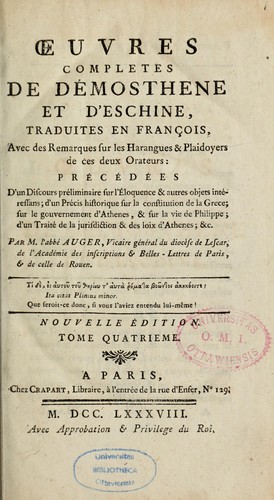 Oeuvres complètes de ... et d'Eschine